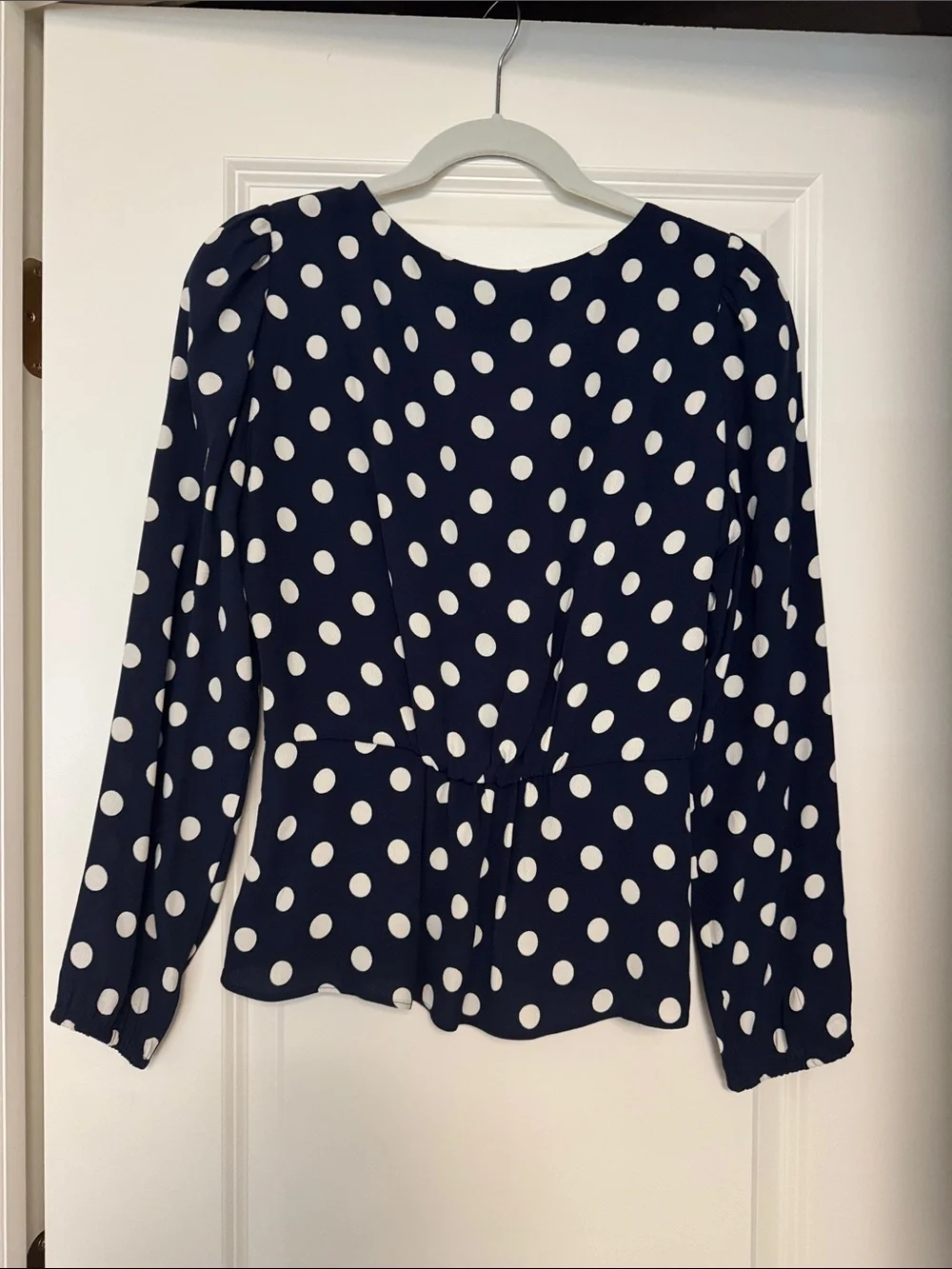 J. Crew Navy Polka Dot V-Neck Blouse